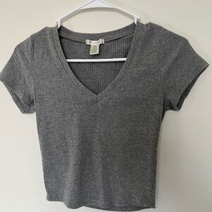 Bozzolo Gray Ribbed Crop T-Shirt